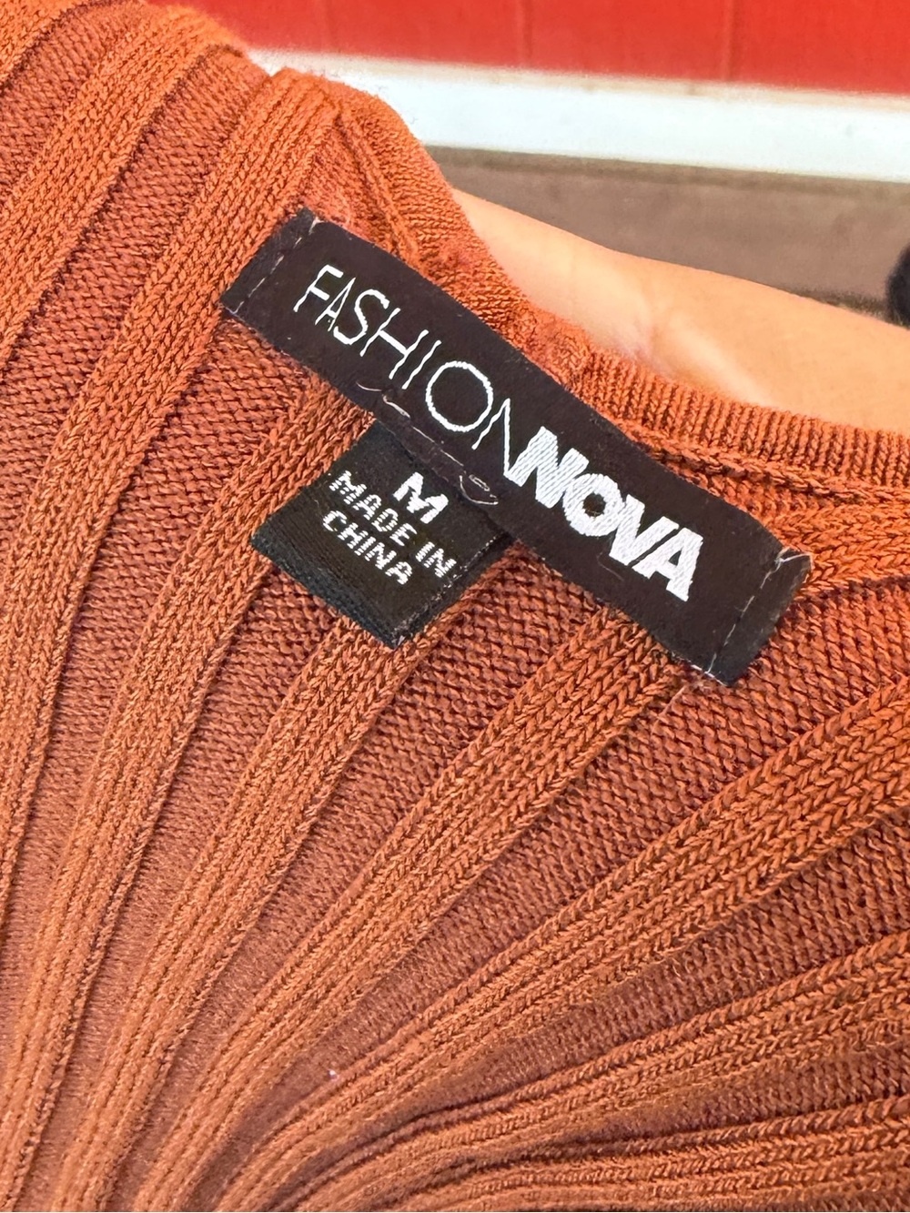 Fashion Nova Ribbed Knit bodysuit in Rust Orange - Picture 6 of 6